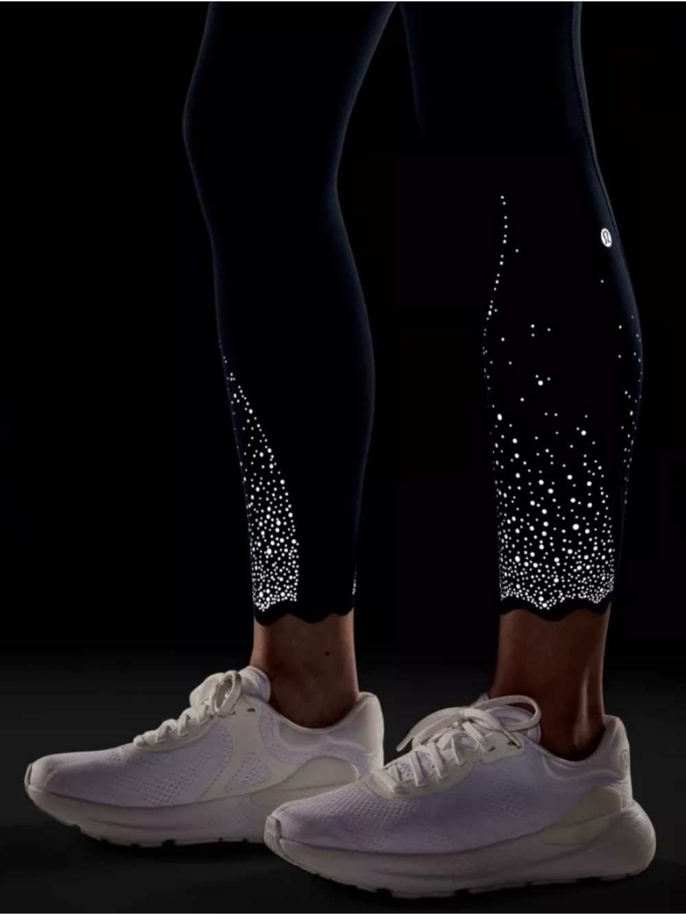 lululemon athletica Black Cropped Leggings with White Reflective Dot Print